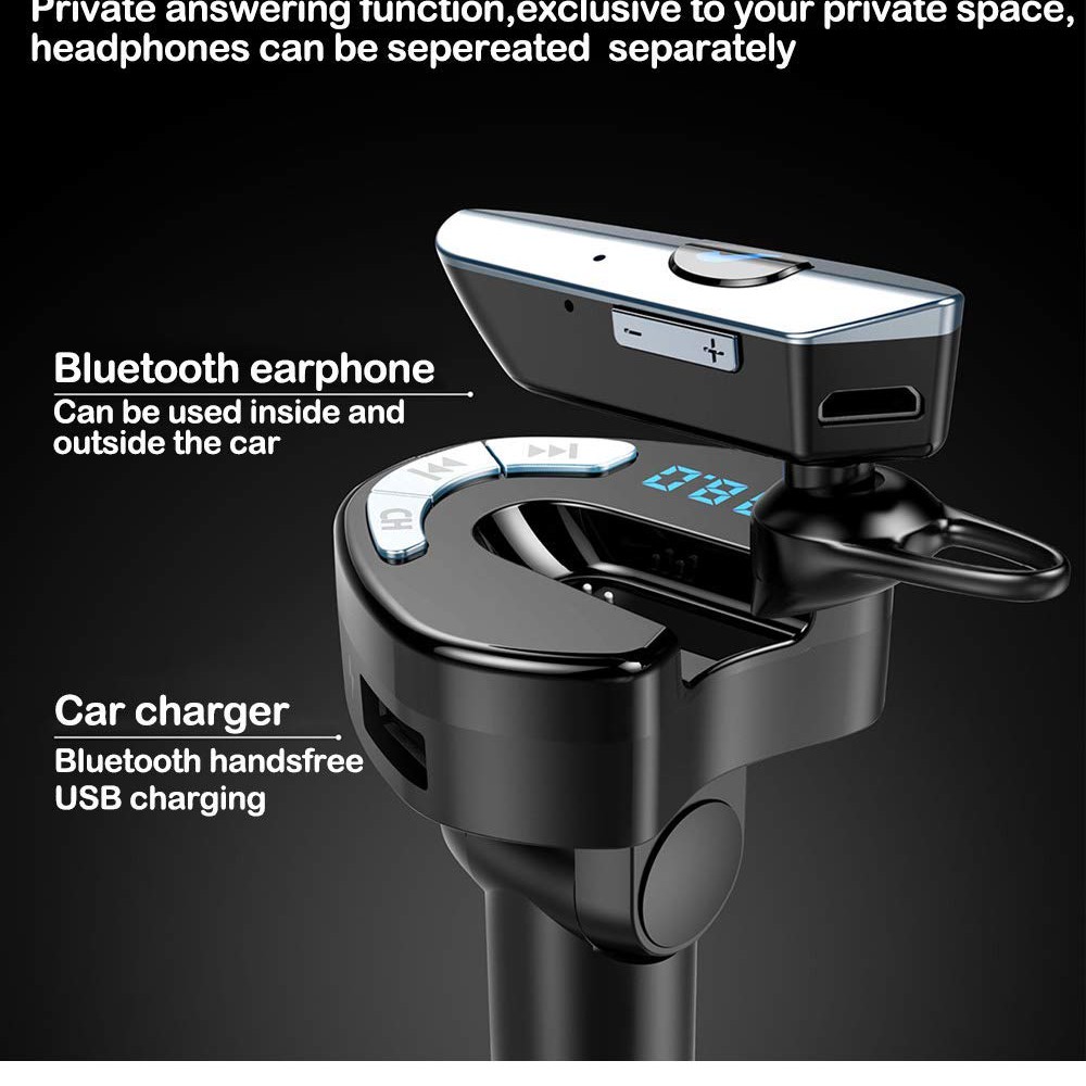 Ασύρματος Πομπός Handsfree με Ακουστικό Bluetooth & USB Φορτιστής Αυτοκινήτου - Micro SD - TF, USB, MP3 Player με LCD Οθόνη - Car FM Transmitter